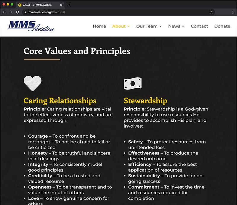 MMS Aviation New Website Design About Page