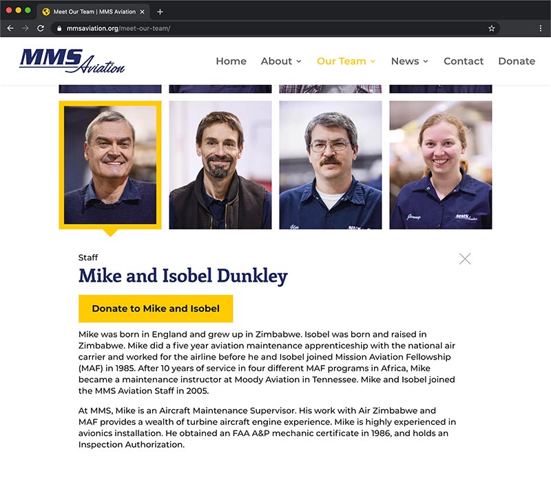 MMS Aviation New Website Design Staff Page