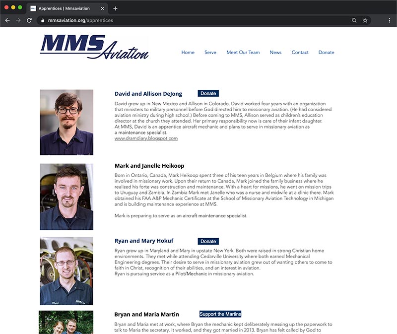 MMS Aviation Old Website Design Team Page